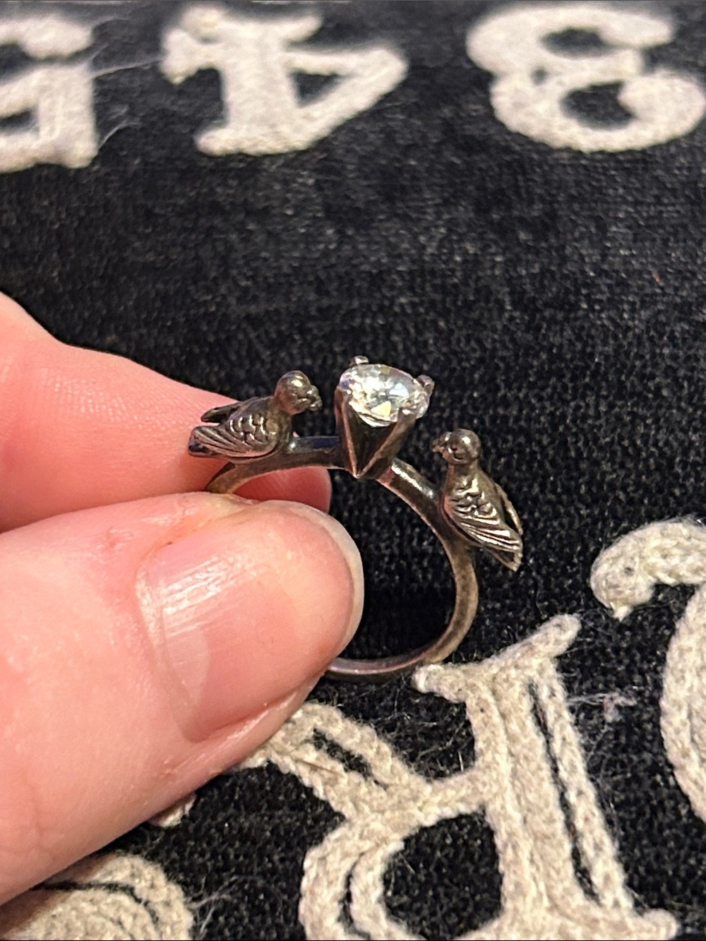 Sterling Silver Bird Accent Ring with Clear Stone